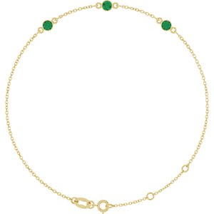Yellow Gold Lab-Grown Emerald Bezel-Set Three-Stone Bracelet