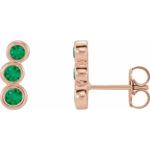 Rose Gold Lab-Grown Emerald Three-Stone Ear Climbers