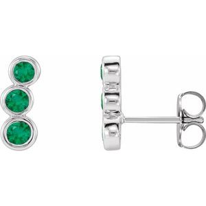 White Gold Lab-Grown Emerald Three-Stone Ear Climbers