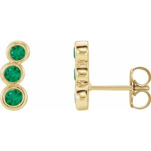Yellow Gold Lab-Grown Emerald Three-Stone Ear Climbers