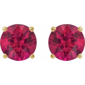 5 mm lab-grown ruby stud earrings in 14K yellow gold, alternate pair view