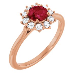 Rose Gold Lab-Grown Ruby and Diamond Halo Ring