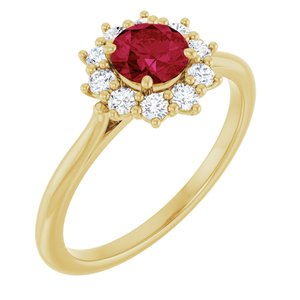 Yellow Gold Lab-Grown Ruby and Diamond Halo Ring