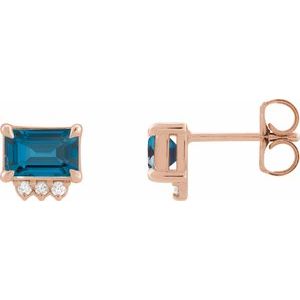 Rose Gold London Blue Topaz and Diamond Stud Earrings