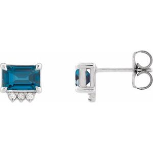 White Gold London Blue Topaz and Diamond Stud Earrings