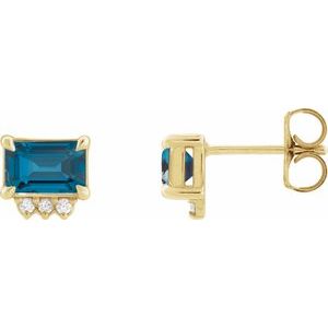 Yellow Gold London Blue Topaz and Diamond Stud Earrings