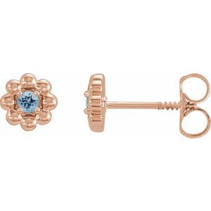 Rose Gold March Natural Aquamarine Petite Flower Birthstone Stud Earrings