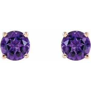 5 mm natural amethyst stud earrings in 14K rose gold, alternate pair view
