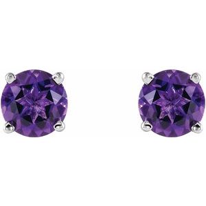 5 mm natural amethyst stud earrings in 14K white gold, alternate pair view