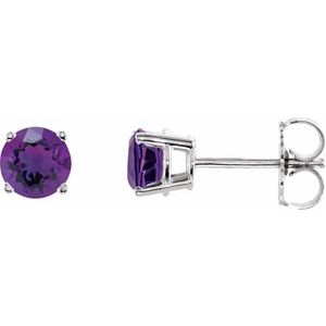 White Gold 5 mm Natural Amethyst Stud Earrings