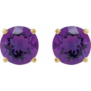 5 mm natural amethyst stud earrings in 14K yellow gold, alternate pair view