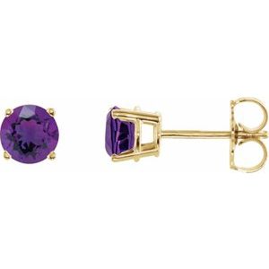 Yellow Gold 5 mm Natural Amethyst Stud Earrings