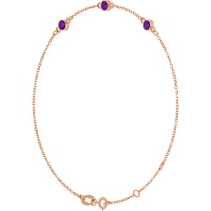 Natural amethyst bezel-set three-stone bracelet in 14K rose gold, alternate view one