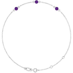 White Gold Natural Amethyst Bezel-Set Three-Stone Bracelet