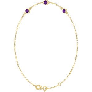 Natural amethyst bezel-set three-stone bracelet in 14K yellow gold, alternate view one
