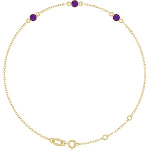 Yellow Gold Natural Amethyst Bezel-Set Three-Stone Bracelet
