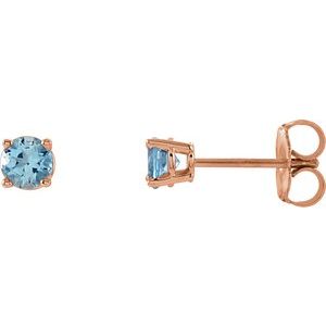 Rose Gold 4 mm Natural Aquamarine Stud Earrings