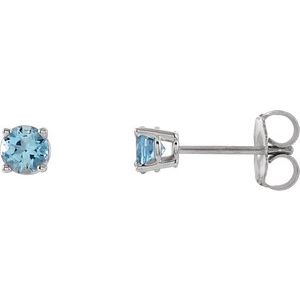 White Gold 4 mm Natural Aquamarine Stud Earrings