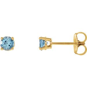 Yellow Gold 4 mm Natural Aquamarine Stud Earrings