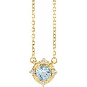 Yellow Gold Natural Aquamarine and Diamond Halo Necklace