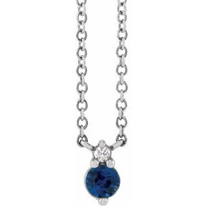 White Gold Natural Blue Sapphire and Diamond Necklace