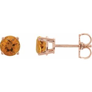 Rose Gold 5 mm Natural Citrine Stud Earrings