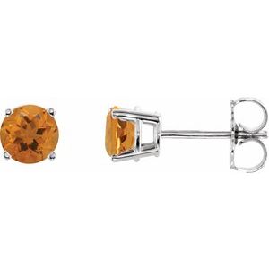 White Gold 5 mm Natural Citrine Stud Earrings