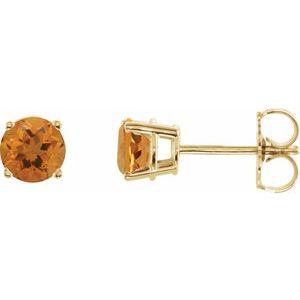 Yellow Gold 5 mm Natural Citrine Stud Earrings
