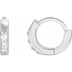 White Gold 0.05 CTW Natural Diamond 8 mm Hinged Hoop Earrings