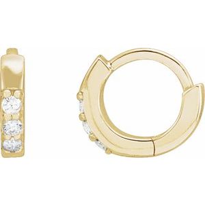 Yellow Gold 0.05 CTW Natural Diamond 8 mm Hinged Hoop Earrings