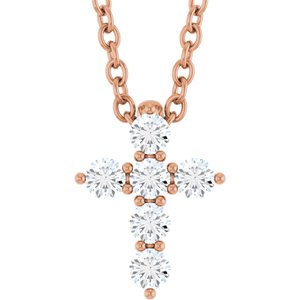 Rose Gold 1/6 CTW Natural Diamond Cross 16-18 Inch Necklace