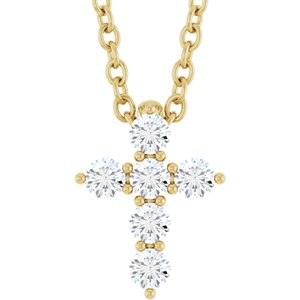 Yellow Gold 1/6 CTW Natural Diamond Cross 16-18 Inch Necklace
