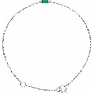 White Gold Natural Emerald Baguette Bracelet