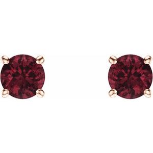 5 mm natural Mozambique garnet stud earrings in 14K rose gold, alternate pair view