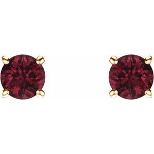 5 mm natural Mozambique garnet stud earrings in 14K yellow gold, alternate pair view
