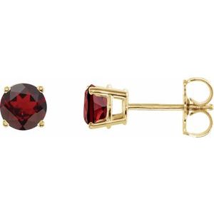 Yellow Gold 5 mm Natural Mozambique Garnet Stud Earrings