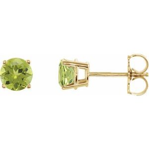 Yellow Gold 5 mm Natural Peridot Stud Earrings