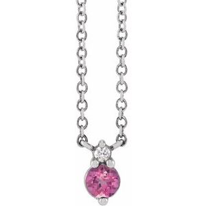 White Gold Natural Pink Sapphire and Diamond Necklace