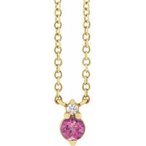 Yellow Gold Natural Pink Sapphire and Diamond Necklace