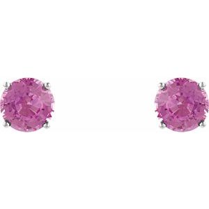 4 mm natural pink tourmaline stud earrings in 14K white gold, alternate pair view