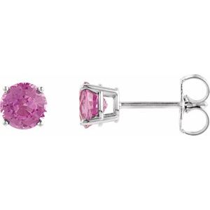 White Gold 4 mm Natural Pink Tourmaline Stud Earrings