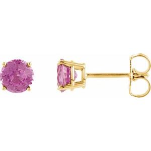 Yellow Gold 4 mm Natural Pink Tourmaline Stud Earrings