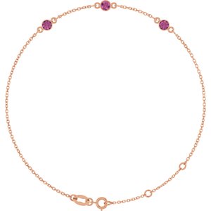 Rose Gold Natural Pink Tourmaline Bezel-Set Three-Stone Bracelet