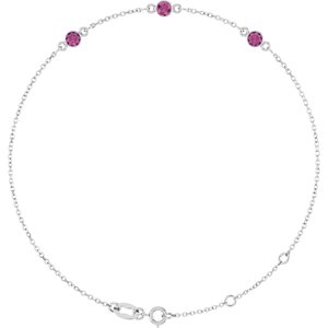 White Gold Natural Pink Tourmaline Bezel-Set Three-Stone Bracelet