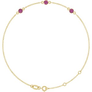 Yellow Gold Natural Pink Tourmaline Bezel-Set Three-Stone Bracelet