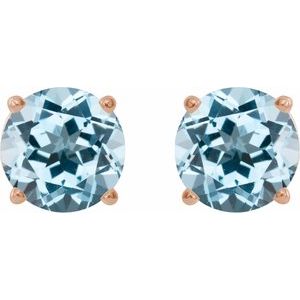 6 mm natural sky blue topaz stud earrings in 14K rose gold, alternate pair view