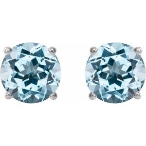 6 mm natural sky blue topaz stud earrings in 14K white gold, alternate pair view