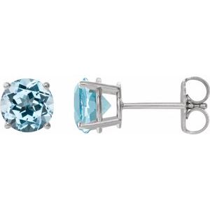 White Gold 6 mm Natural Sky Blue Topaz Stud Earrings