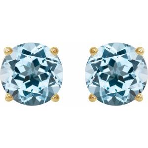 6 mm natural sky blue topaz stud earrings in 14K yellow gold, alternate pair view