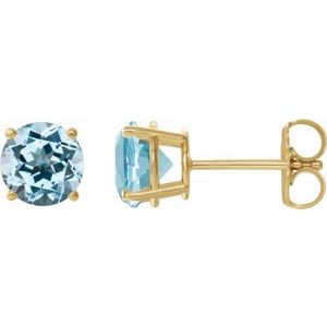 Yellow Gold 6 mm Natural Sky Blue Topaz Stud Earrings